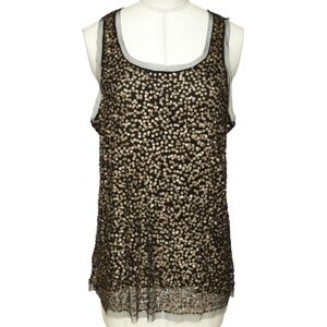 GRYPHON NEW YORK Black Blouse Top Shirt Sleeveless Gold Sequins Tunic Sz L